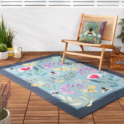 Dunelm Wildflower Bee Washable Indoor Outdoor Rug MultiColoured