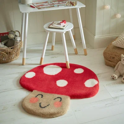 Dunelm Millie the Mushroom Supersoft Washable Faux Fur Rug Red