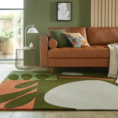 Dunelm Elements Lokke Wool Rug Olive