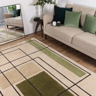 Dunelm Asiatic Reef Outline Khaki Wool Rug