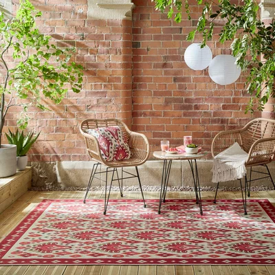 Dunelm Jaipur Indoor Outdoor Traditional Rug Pink