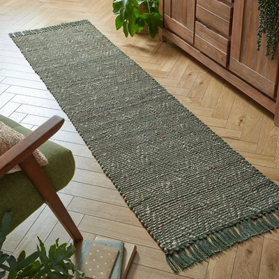 Dunelm Jute Herringbone Runner Green