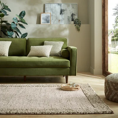 Dunelm Pebble Wool Border Rug Pebble Olive
