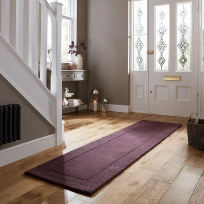 Dunelm Boston Wool Border Square Rug Plum Purple