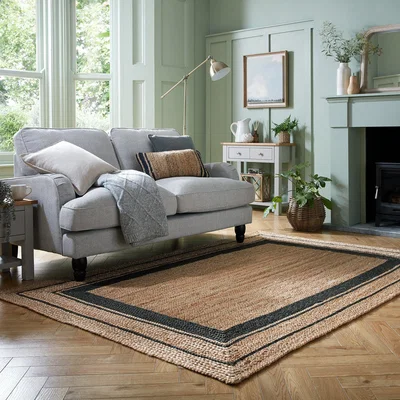 Dunelm Stanford Border Jute Rug Stanford Border Natural and Navy