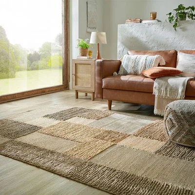 Dunelm Jute Braided Patchwork Rug Natural