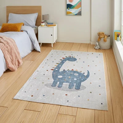 Dunelm Vida Dinosaur Washable Rug MultiColoured