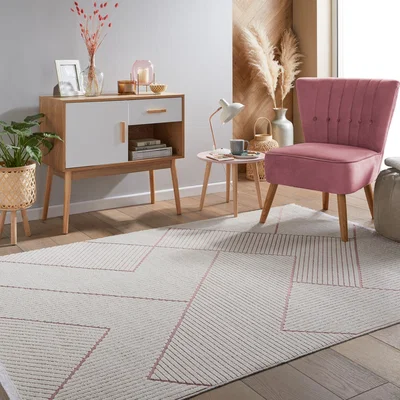 Dunelm Jazz Chevron Indoor Outdoor Rug Jazz Rose