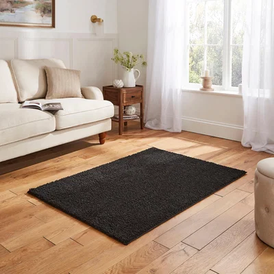 Dunelm Washable Shaggy Rug Black