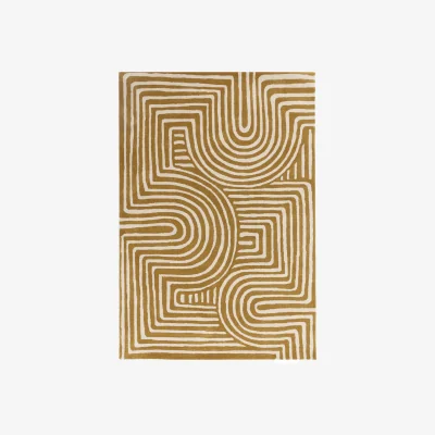 Danetti Abstract Swirl Large Sculpted Wool Rug Ochre