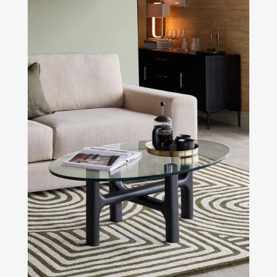 Danetti Abstract Swirl Medium Sculpted Wool Rug Dark Green