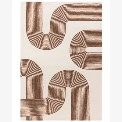 Danetti Abstract Lines Large Sculpted Wool Rug Rust and Cream