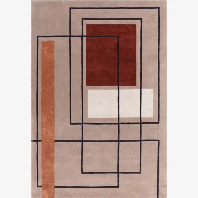 Danetti Abstract Squares deep red wool small rug