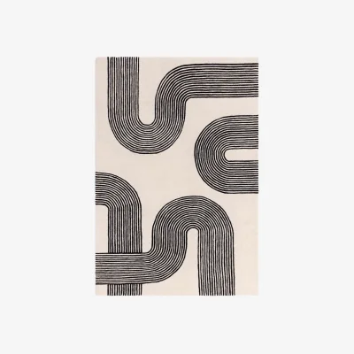 Danetti Abstract Lines Medium Sculpted Wool Rug Black and Cream