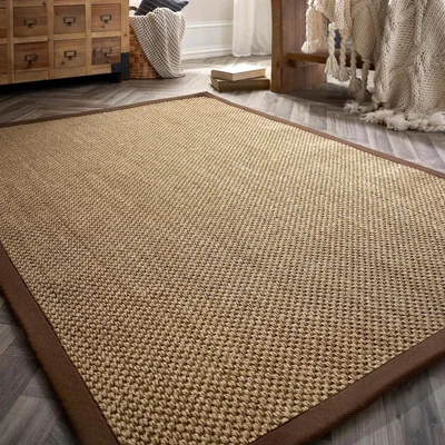 Furniture123 Large Sisal Beige Rug with Brown Border - 290 x 200 cm - Sisal - Origins