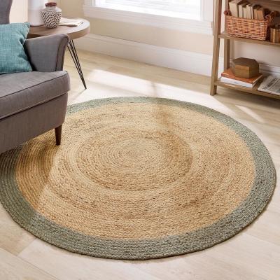 Furniture123 Natural Jute Round Rug with Green Border - 150 x 150 cm - Origins