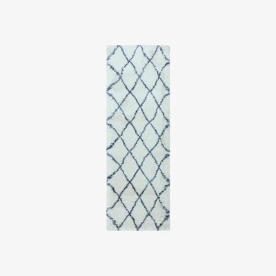 Furniture123 Scandi Berber Runner Rug in White and Blue - 80x240cm - Alto