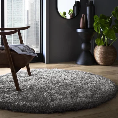 Furniture123 Round Shaggy Grey Rug - 133 x 133 cm - Chicago - Origins