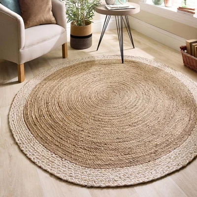 Furniture123 Natural Jute Round Rug with White Border - 150 x 150 cm - Origins