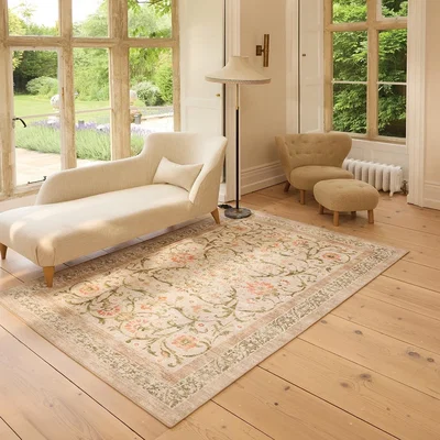 Furniture123 Washable Green and Orange Vintage Floral Rug - 230 x 160 cm - Country Paisley - Origins