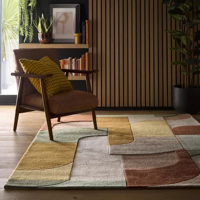 Furniture123 Large Geometric Brown Rug - 290 x 200 cm - Retro Deco - Origins