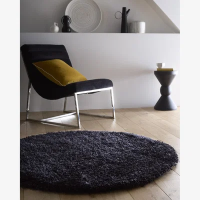 Furniture123 Shaggy Black Round Rug - 133 x 133 cm - Chicago - Origins