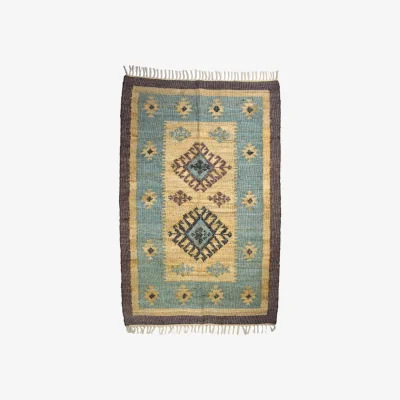 French Bedroom Chocolate and Blue Kilim Rug