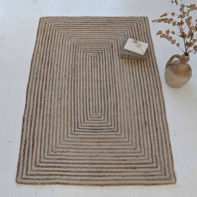 French Bedroom Woven Jute Stripe Rug