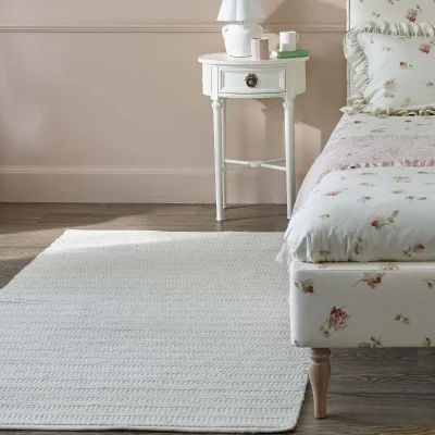 French Bedroom White Woven Wool Rug