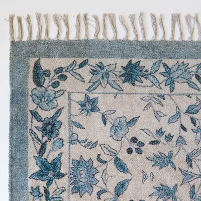 French Bedroom Delft Blue Floral Rug