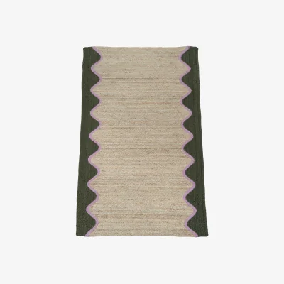 French Bedroom Scallop Wave Rug in Olive