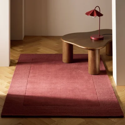 Habitat Habitat Simple Border Burgundy Wool Cut Pile Rug - 120x170cm