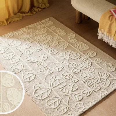 Habitat Habitat Scandi Flower Neutral Wool Cut Pile Rug - 160x230cm