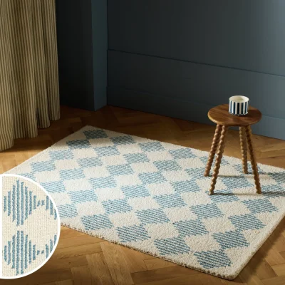Habitat Habitat Blue Diamond Tufted Cream Wool Rug - 160x230cm