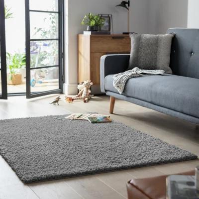 Habitat Habitat Plain Cosy Cut Pile Rug 120x170 - Flint Grey