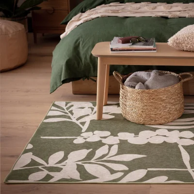 Habitat Habitat Floral Print Flatweave Rug Green & White - 160x230cm