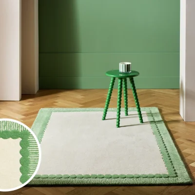 Habitat Habitat Bobbin Border Cream Wool Cut Pile Rug - 120x170cm