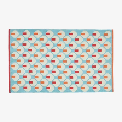 Habitat Habitat Octo Cotton Flatweave Rug - 80x130cm - Orange & Blue