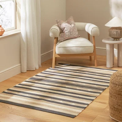 Habitat Habitat Scalloped Stripe Beige Flatweave Rug - 160x230cm