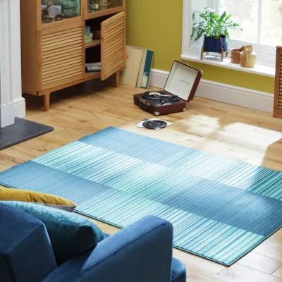 Habitat Habitat Abstract Geo Stripe Cut Pile Rug - 120x170cm - Blue