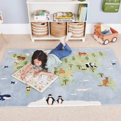 Habitat Great Little Trading Company Around the World Light Blue Wool Rug - 180x120cm