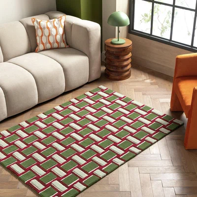 Habitat Habitat Mid Century Burgundy Wool Cut Pile Rug - 170x120cm