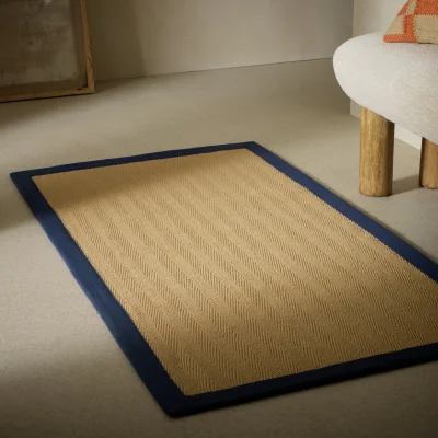 Habitat Habitat Herringbone Navy Border Jute Rug - 120x170cm