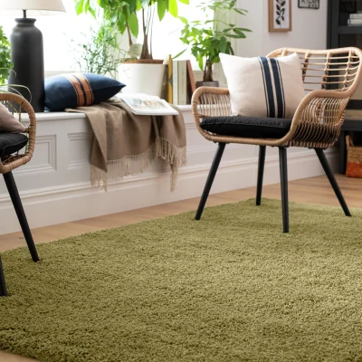 Habitat Habitat Noodle Shaggy Plain Rug - Olive - 80x150cm