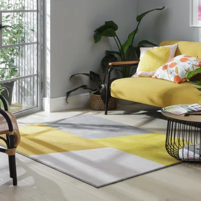 Habitat Habitat Geo Block Cut Pile Rug - Mustard - 120x170cm