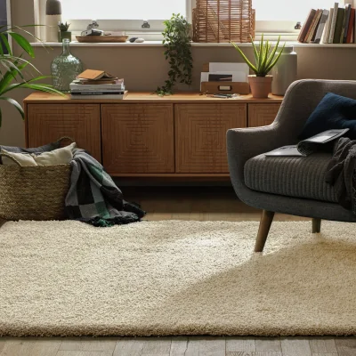 Habitat Habitat Noodle Shaggy Plain Rug - Cream - 120x170cm