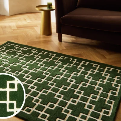 Habitat Habitat Luxe Chain Green Wool Cut Pile Rug - 120x170cm