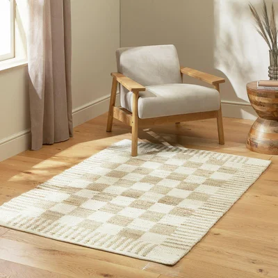 Habitat Habitat Archive Checkboard Natural Flatweave Rug - 170x120cm