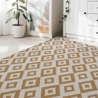 Homebase Recycled Cotton Geometric Rug - Ochre - 100x150cm