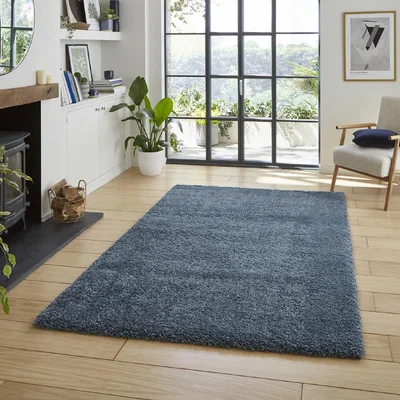 Homebase Ozzy Plain Shaggy Rug - Petrol Blue - 120x170cm